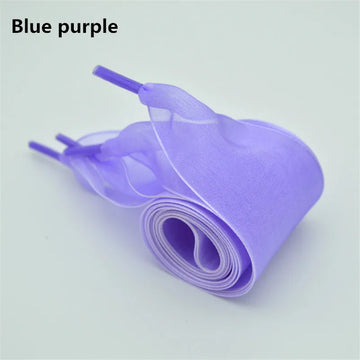 4cm Widened Transparent Chiffon Yarn Shoelaces Flat Silk Big Bow Wide Laces Trend Beauty White Casual Shoes Laces Dropship