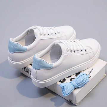 Round Toe Soft Pu Leather Sneakers Running Shoe White Casual Shoes for Women