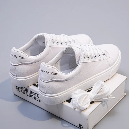 Round Toe Soft Pu Leather Sneakers Running Shoe White Casual Shoes for Women
