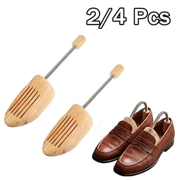 Adjustable Wood Shoe Trees with Spring - Wooden Shoes Tree for Men &Women - Shoe Shaped Shoe Lasts Wooden Shoe Stretcher 2/4Pcs