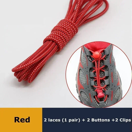 1Pair Elastic Shoelaces with Lock Sneaker No Tie Shoe Laces Stretching Lock Round Lock Lazy Quick Shoelace Hiking Shoestrings