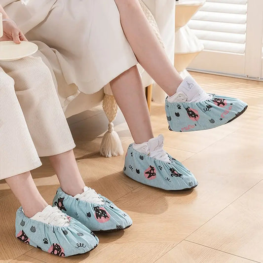 Cartoon Print Cloth Shoe Covers Anti Slip Breathable Shoes Protector Washable Reusable Shoes Accessories