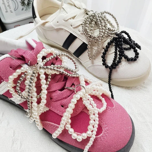 Shoelace Decorative Buckle Handmade Shoes Clip Lace Pearl Bead Bowknot Shoe Charms For Sneaker Bag Key Chain Pendant Accessories