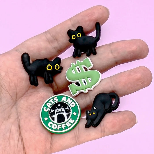 1pcs PVC Cats Charms for Clog Buckle Dollar Leaf Shoe Decorations Clips Accessories for Men Kids Favor Gifts Fit Wristband Gift