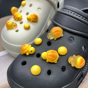 Cute Yellow Luminous Bread Turtle Shoe Charms for Crocs Decorations Clogs Pins Garden Sandals Slipper Accessories Girl Gift