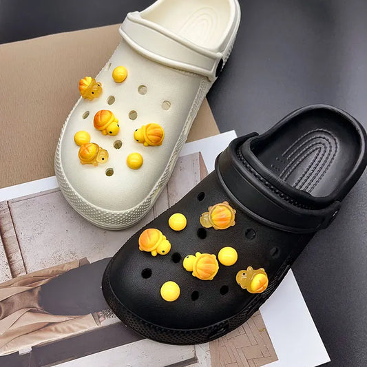 Cute Yellow Luminous Bread Turtle Shoe Charms for Crocs Decorations Clogs Pins Garden Sandals Slipper Accessories Girl Gift