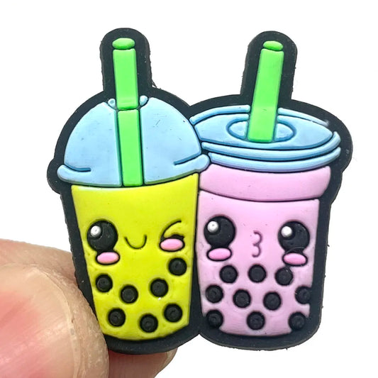 Hot 1pcs Cartoon Bubble Tea Coffee DIY Shoe Charms Garden Accessories Buckle Fit Clogs Sandals Decorate Kids Girl Birthday Gifts