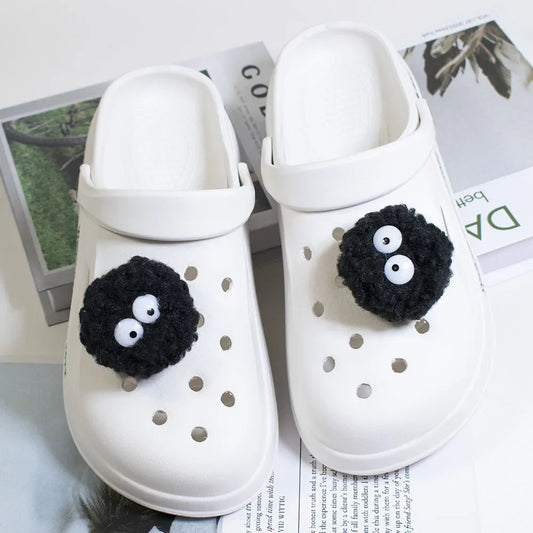 Black Plush Ball Shoes Charms for Furry Ball Cute Hole Shoe Charms Designer Lovely Accessories All-match Hot Sale 2024